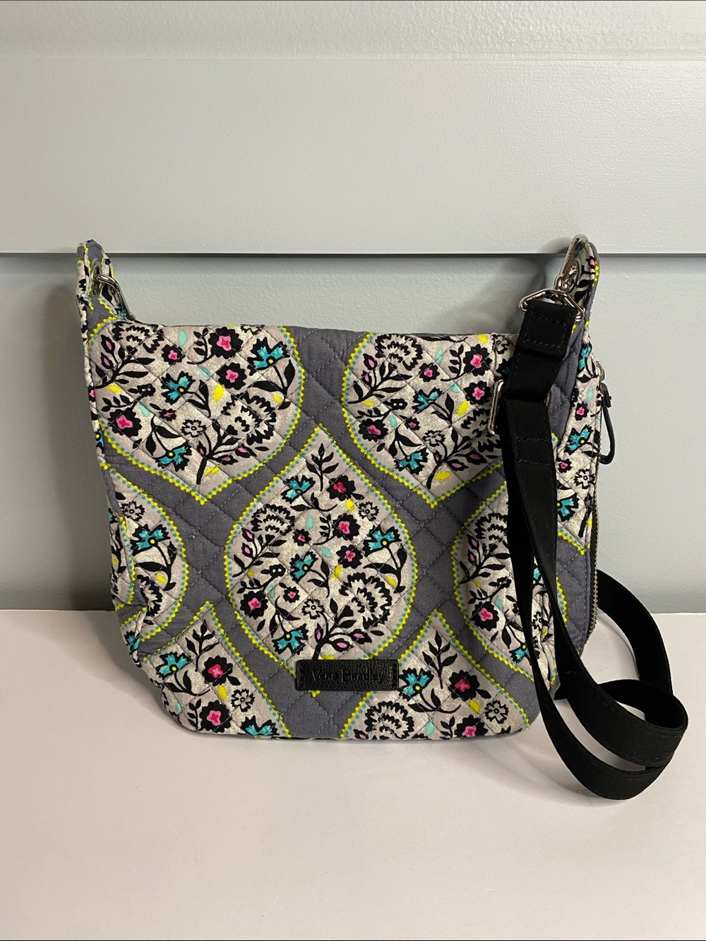 Vera Bradley Gray Quilted Crossbody with Multicolor Floral Motif